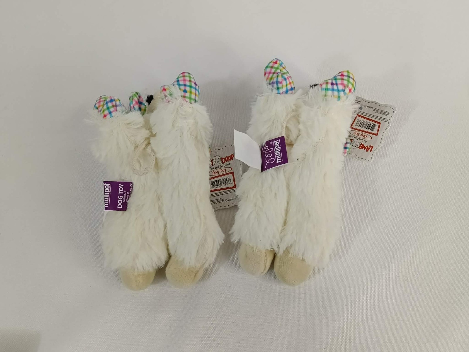 2-Pack Lamb Chop Plush Dog Toy 6″ Plaid Checked Rainbow Small Squeaky Flannel