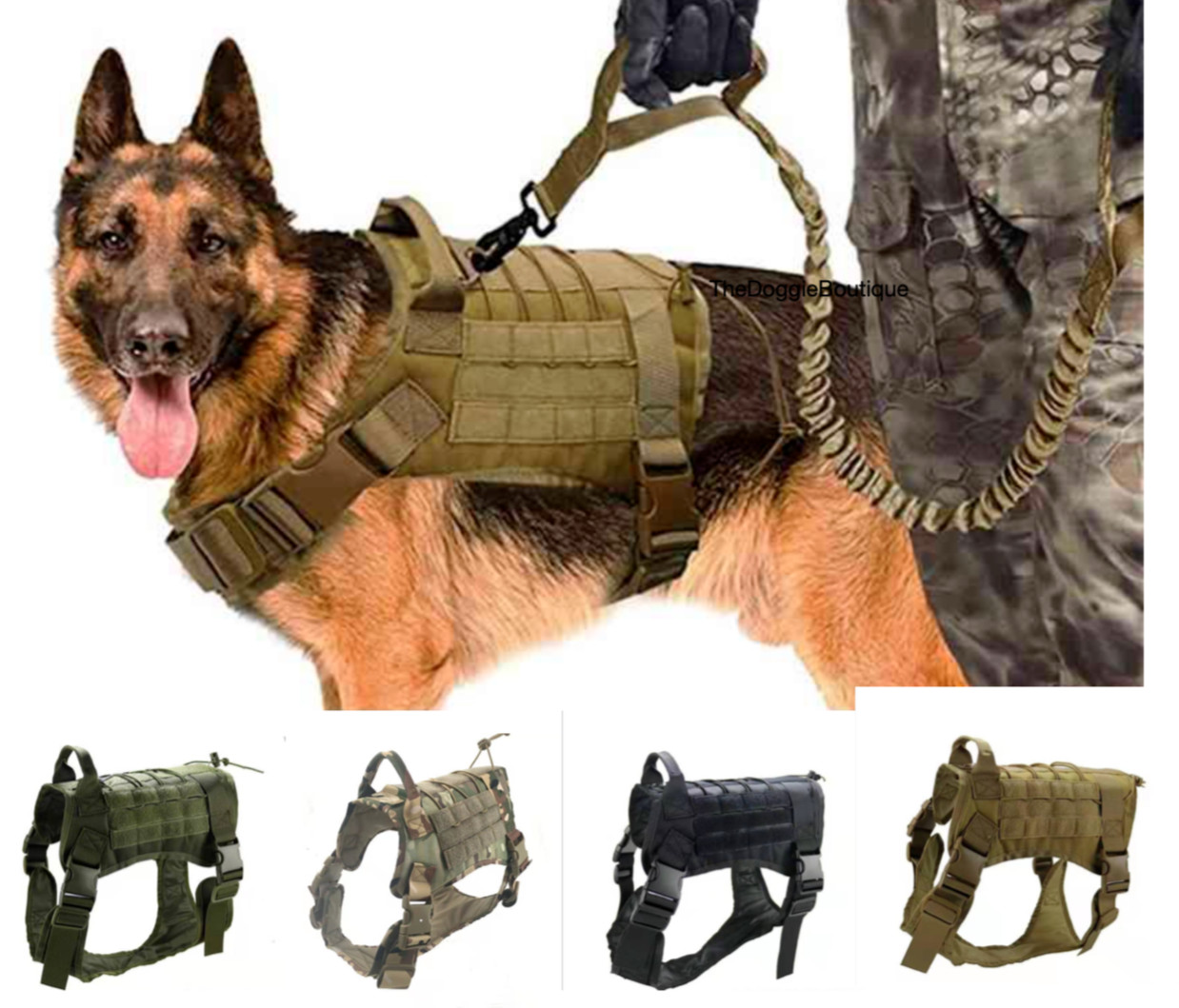 Tactical Dog HARNESS w LEASH, Military, Adjustable, No Pull Vest Handle, M L XL