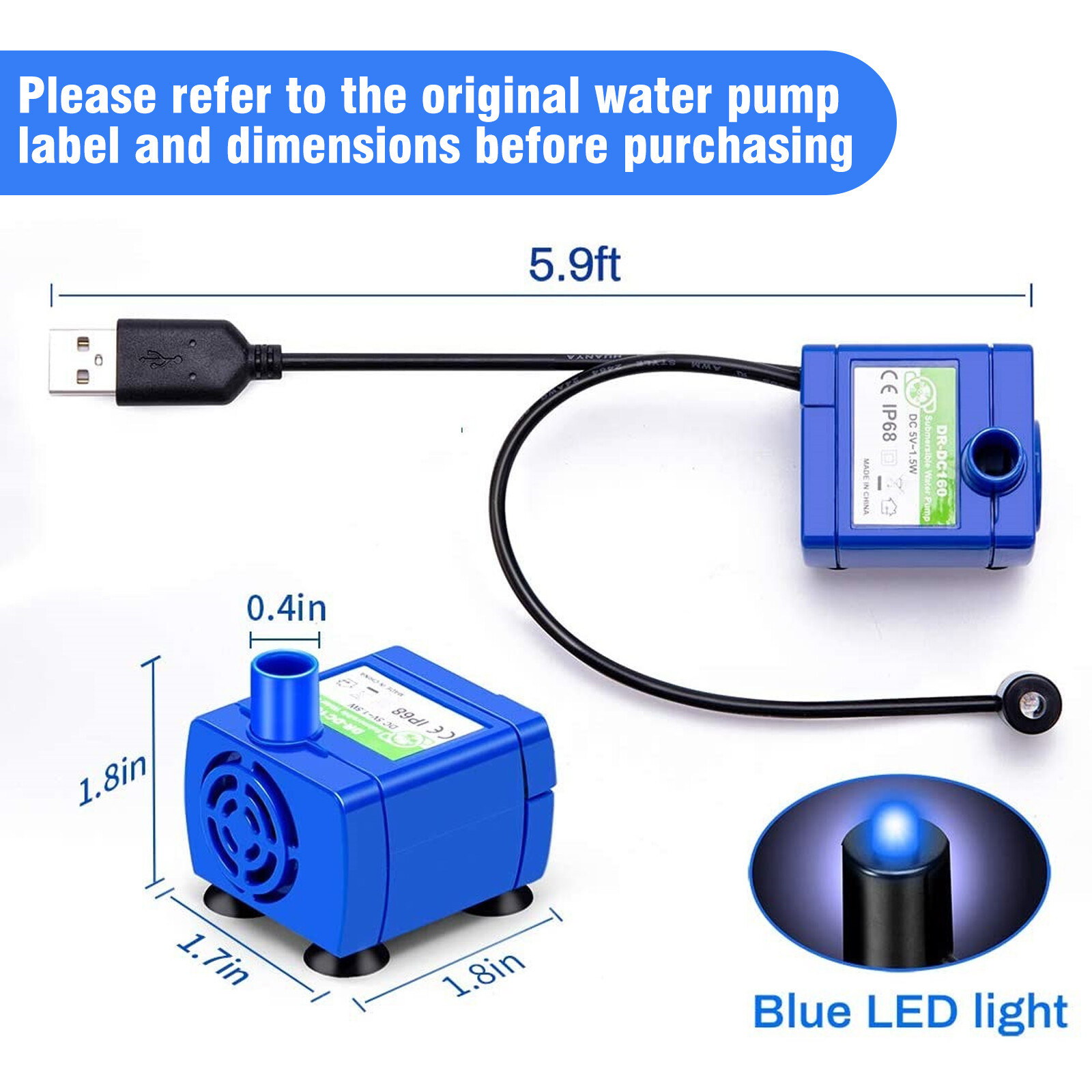 Electric LED Cat Pet Drinking Water Fountain Pump Rechargeable Motor Replacement