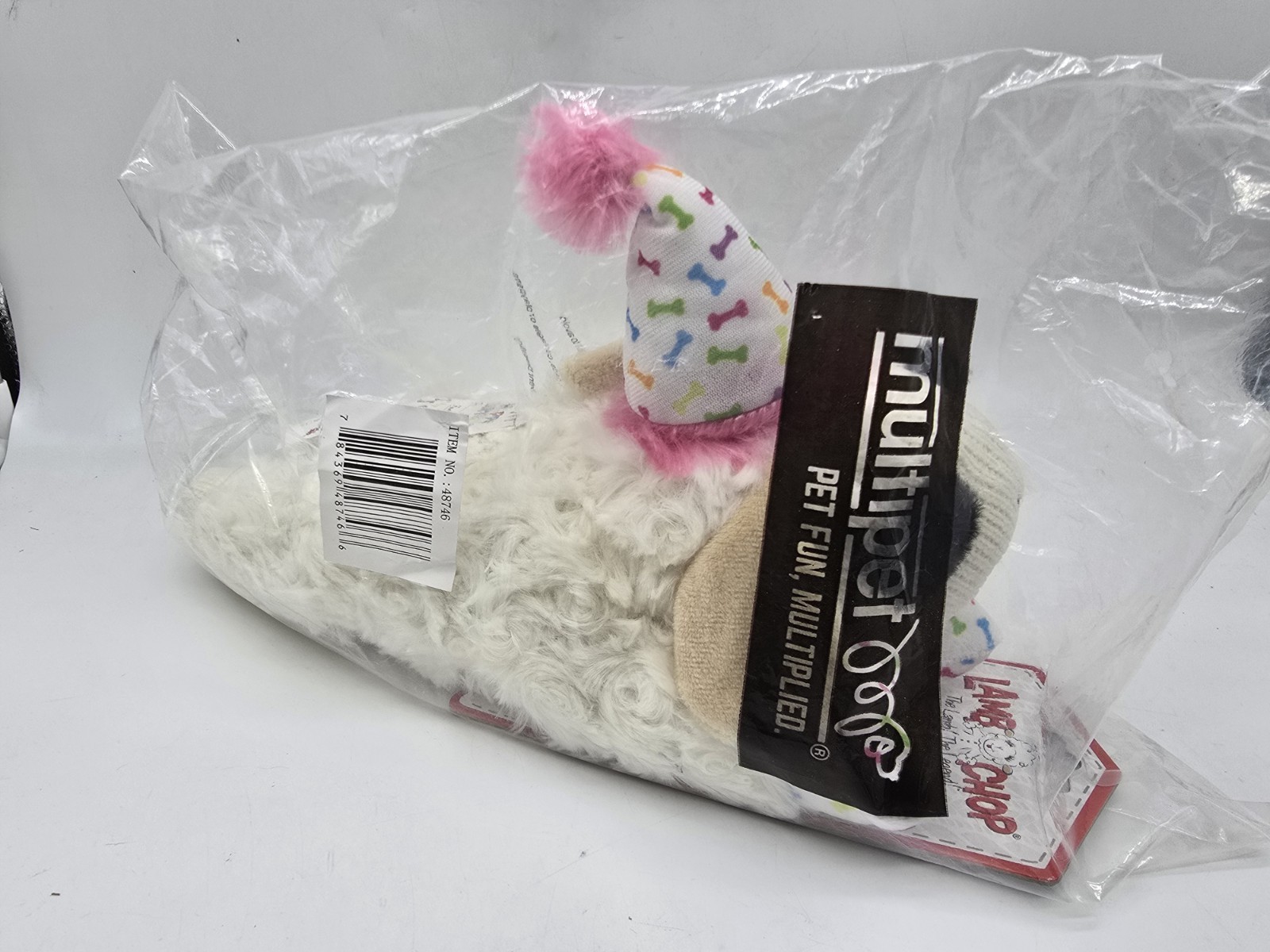 Multipet Lamb Chop with Birthday Hat Dog Toy, Pink 10.5″