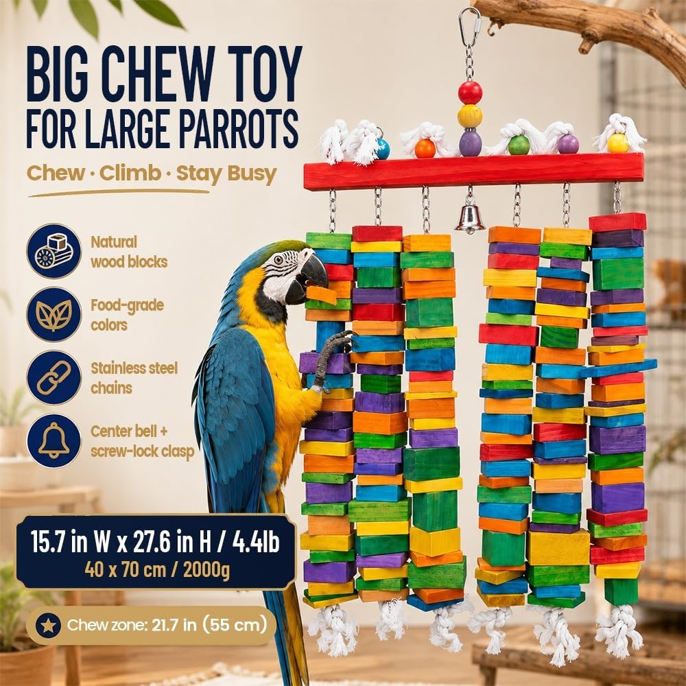 Extra Large 27.5″ Bird Chew Toy for Macaws & African Grey Parrots – Safe Wooden