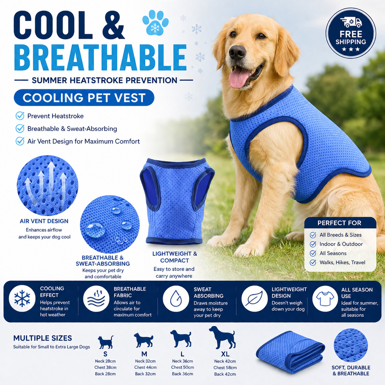 Dog Cooling Vest – Breathable Summer Heatstroke Prevention Pet Clothes