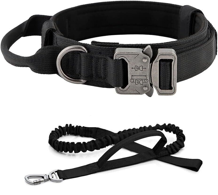 Tactical Dog Collar w/ Handle +Leash Heavy Duty Military Service Canine Training