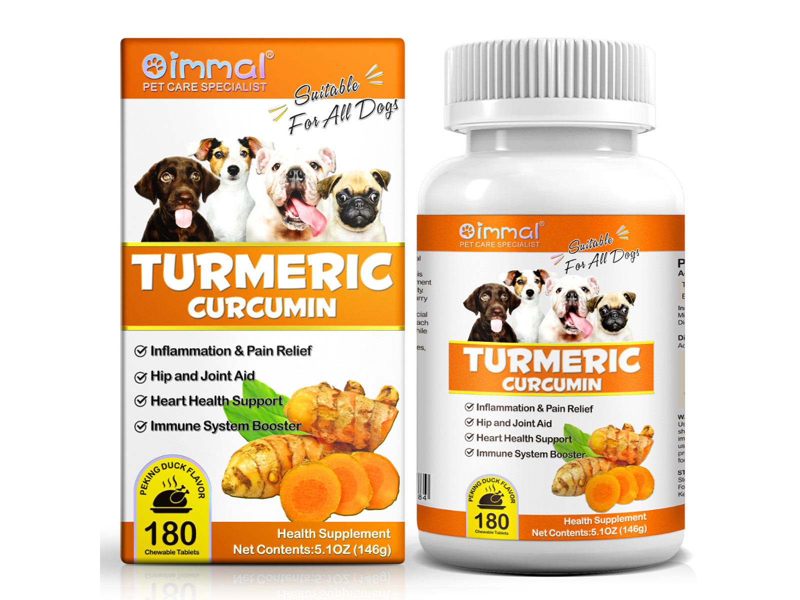 Turmeric Curcumin for Dogs-Inflammation & Pain Relief – Peking Duck Flavor 180CT