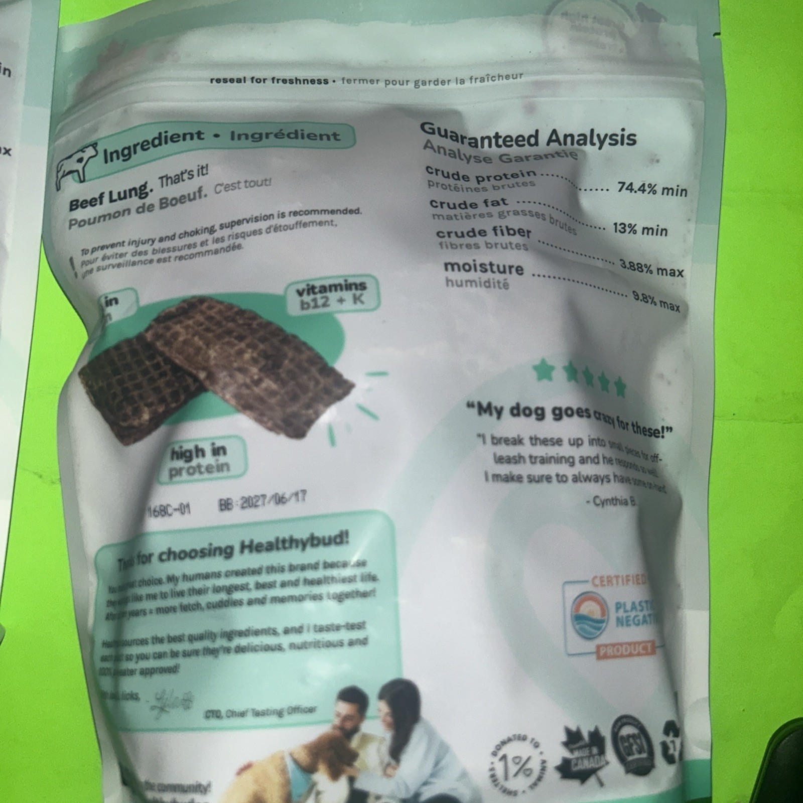 Lot 2 Healthybud Beef Lung Natural Dog Treats