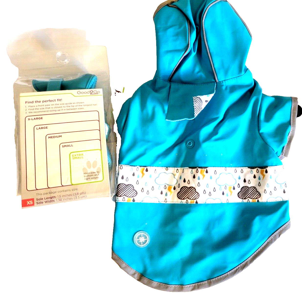 NWT Good2Go DOG REFLECTIVE RAINCOAT REVERSIBLE Blue w Boots Size Xtra Small