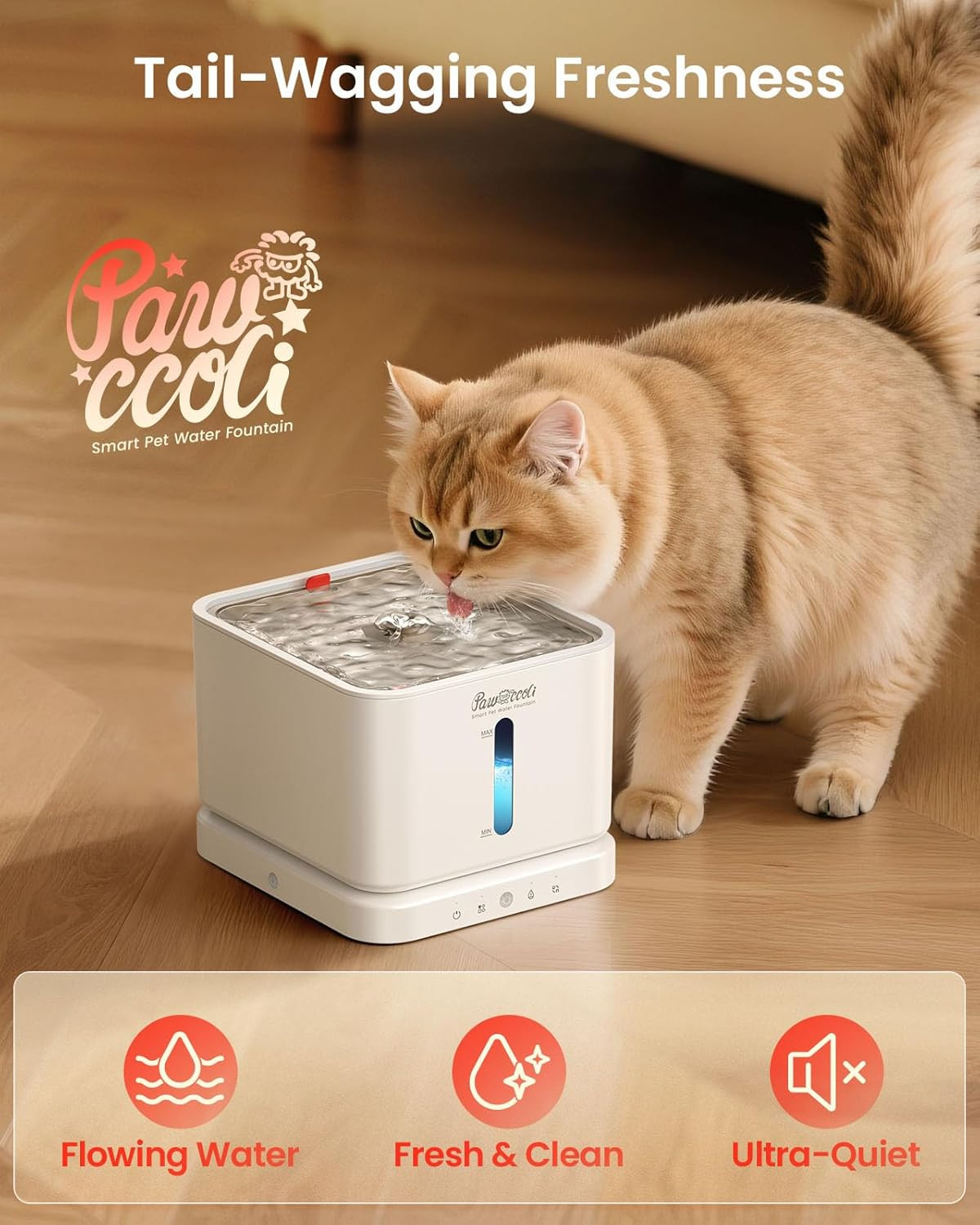 Cordless Cat Water Fountain, 3L/100Oz Stainless Steel Tray, Cat Fountains for Dr
