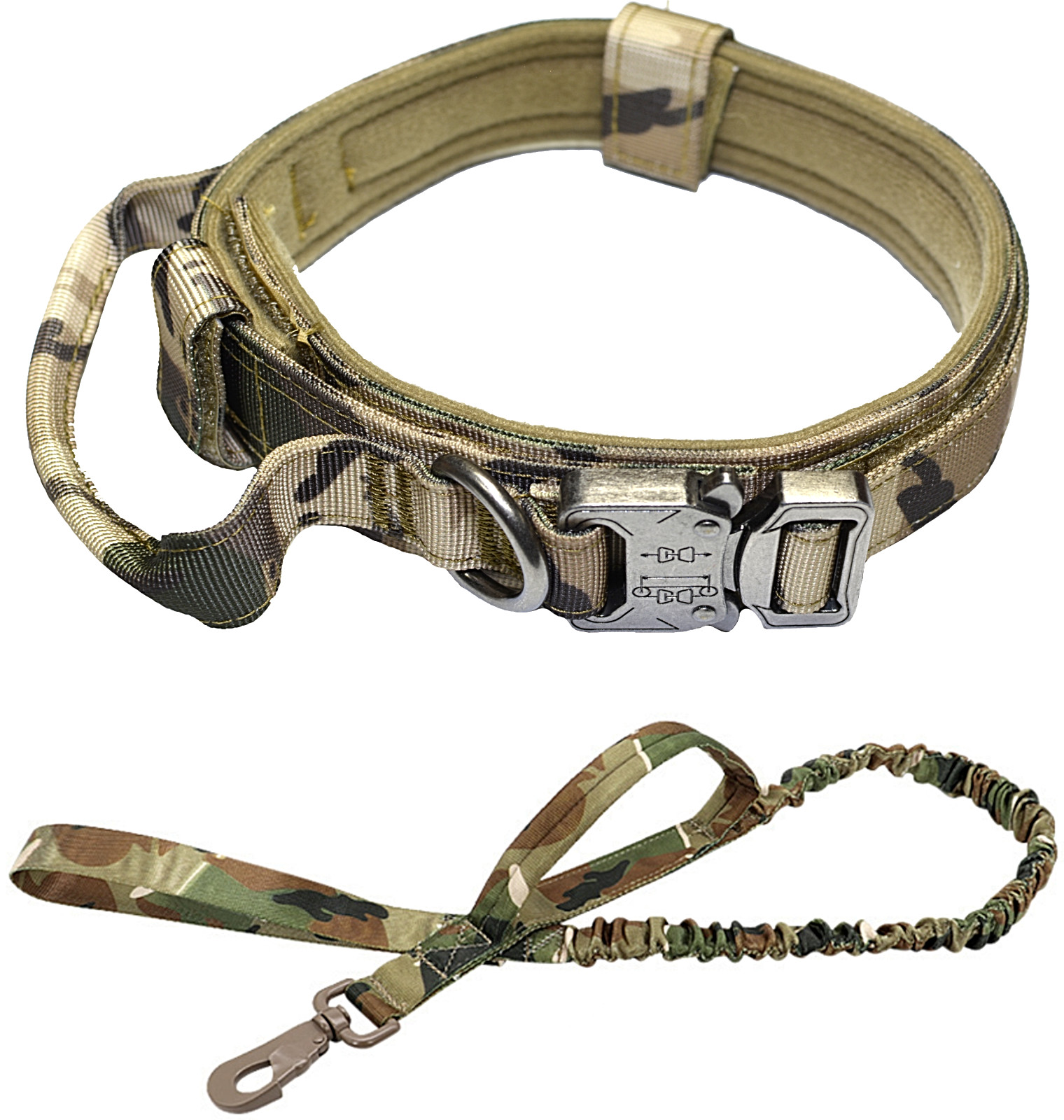 Collar + Leash Heavy Duty K9 Tactical Training Pet Dog Metal Buckle M, L, XL New