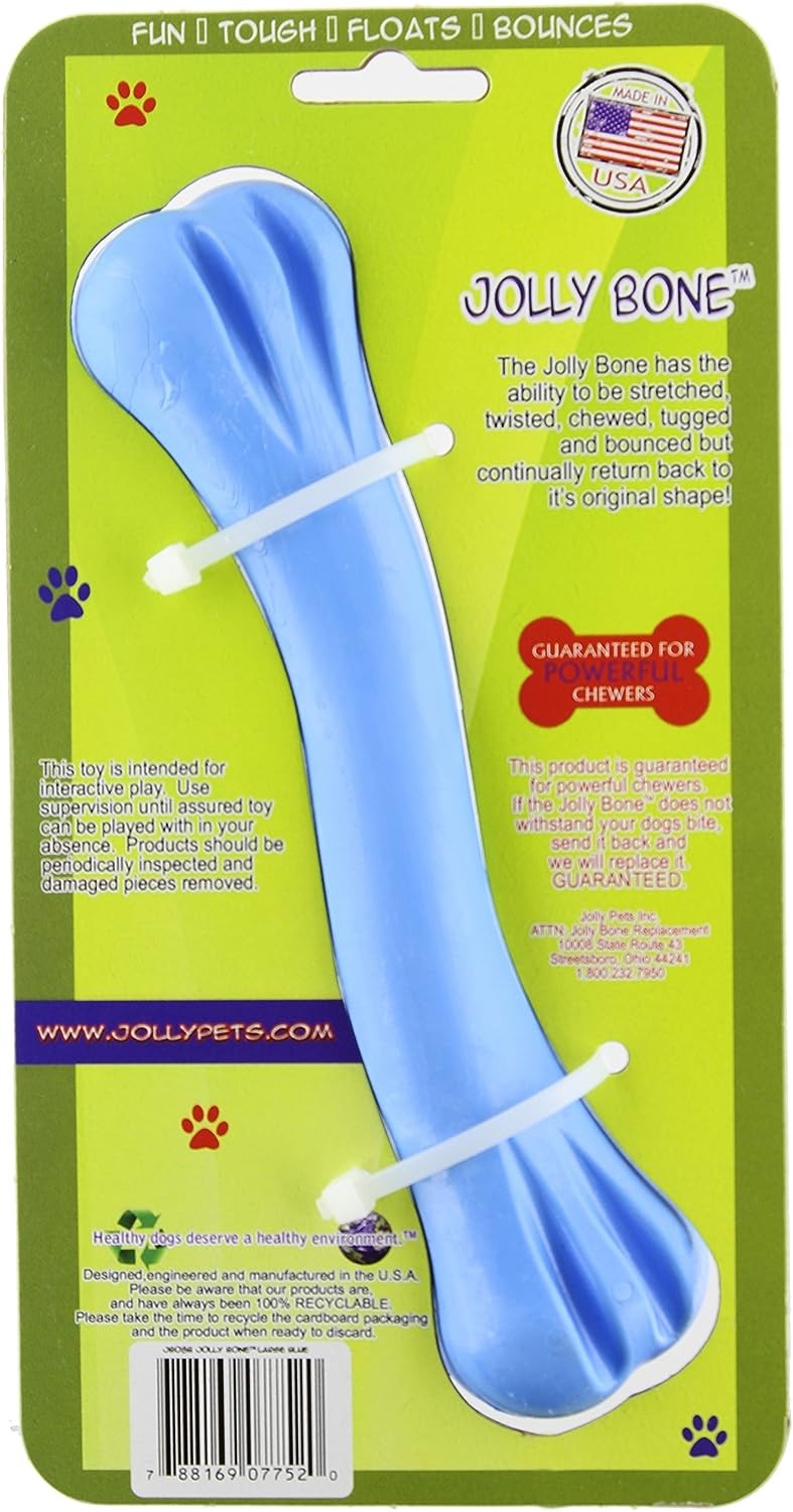 Jolly Pets Jolly Bone Durable Interactive Float Chew Dog Toy Blue USA 8 inch