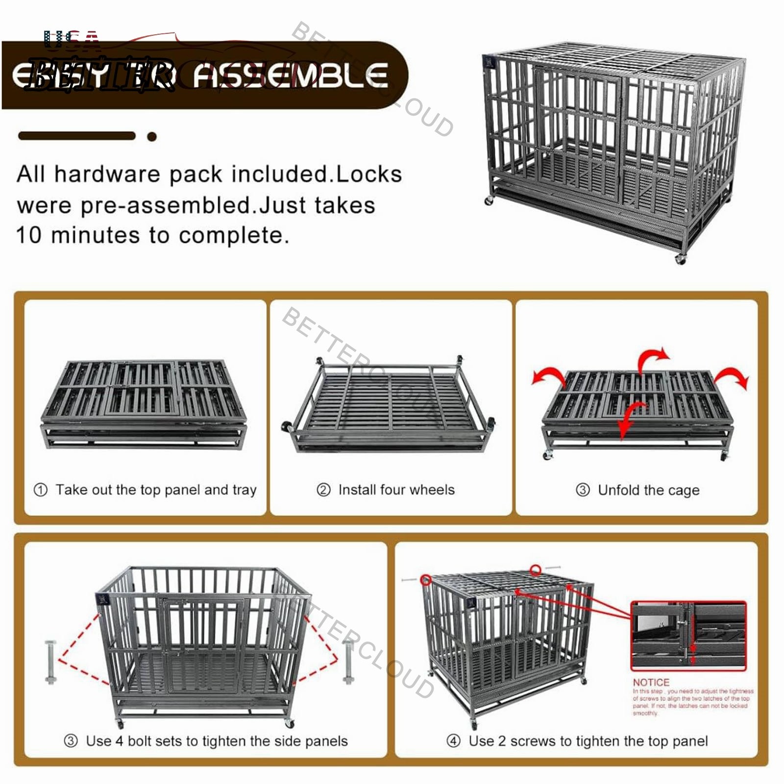 47 Inch High Anxiety Pet Cage Heavy Duty Metal Dog Crate for Medium Large Dogs