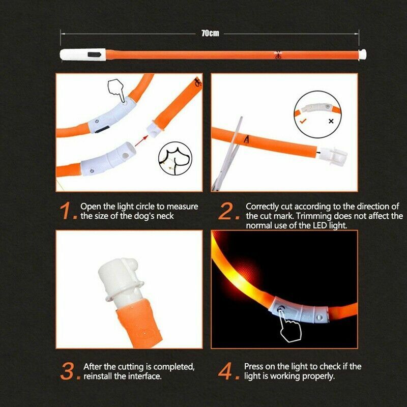SOFT SILICONE LED FLASH dot LIGHT-UP glow el USB rechargeable Pet Dog Cat COLLAR