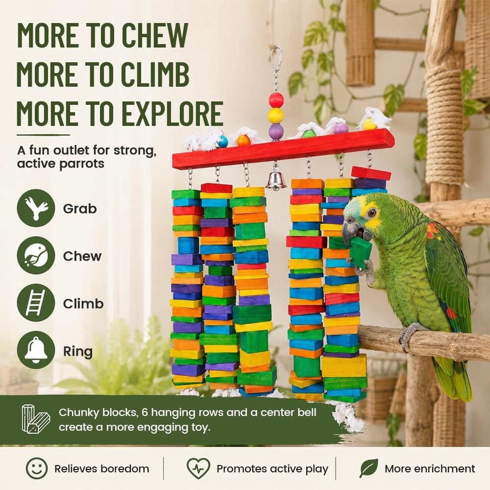 Extra Large 27.5″ Bird Chew Toy for Macaws & African Grey Parrots – Safe Wooden