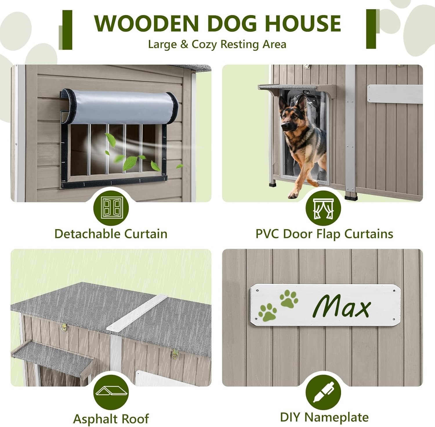 PETSCOSSET 55″L Large Dog House for Outdoor with Adjustable Vent Window, Gray