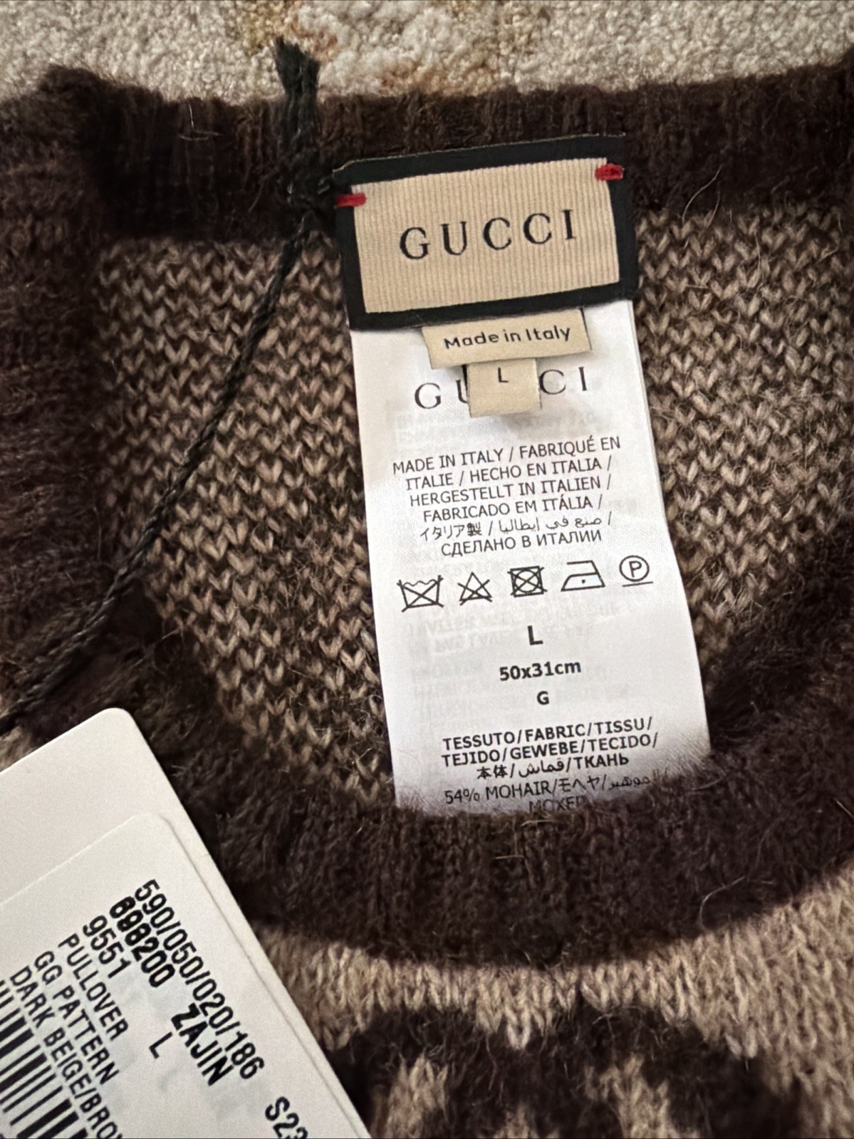 New 2026 Authentic Gucci GG Jumbo Logo Dog Sweater Clothes Tan Brown Size L