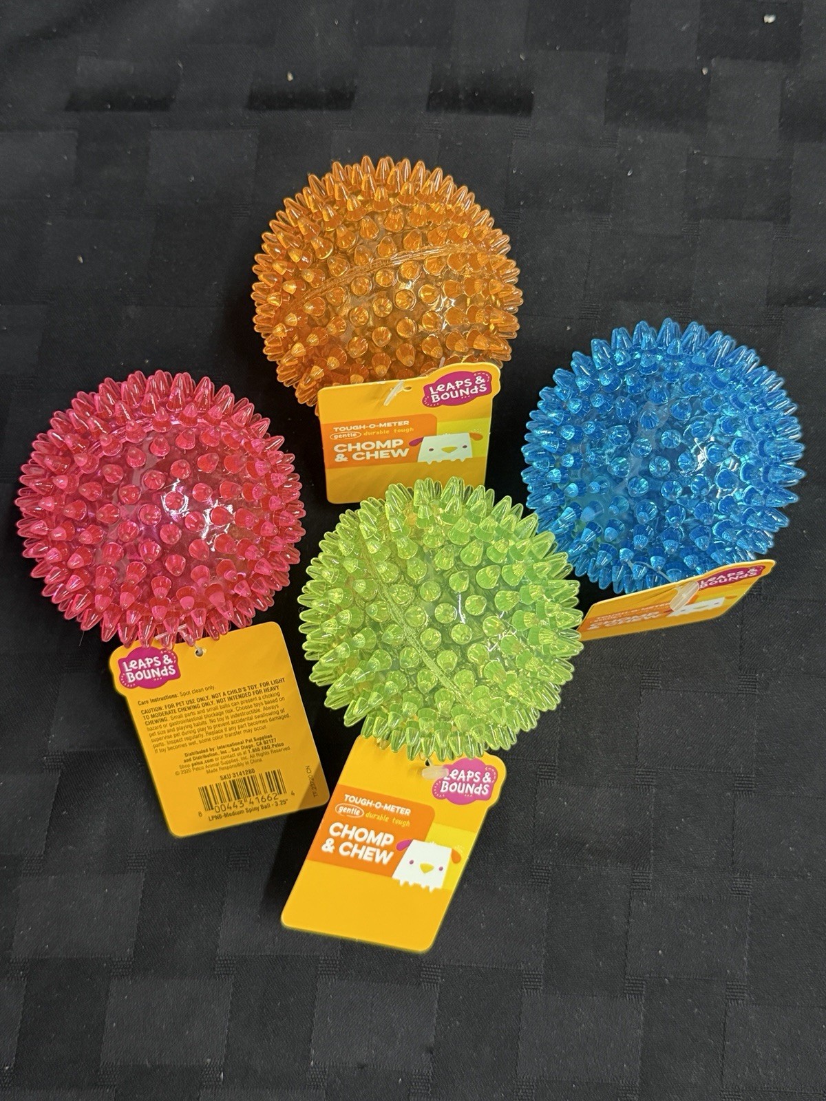 Leaps & Bounds Chomp & Chew Spiny Ball Dog Toys 3.25” Set of 4 Multicolor New