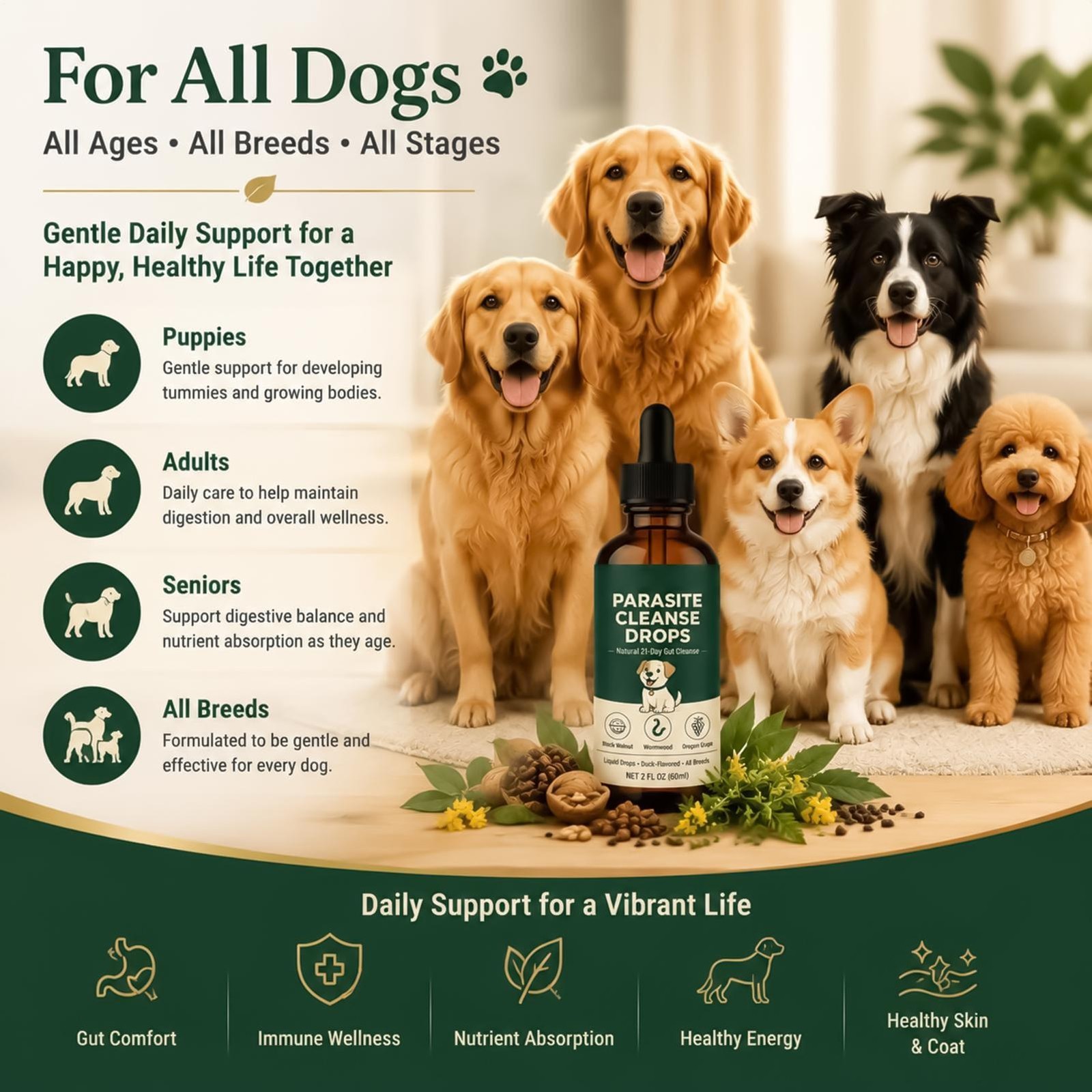 3 Pack Parasite Cleanse Drop Six Natural Herbal Actives Applicable to All Dogs