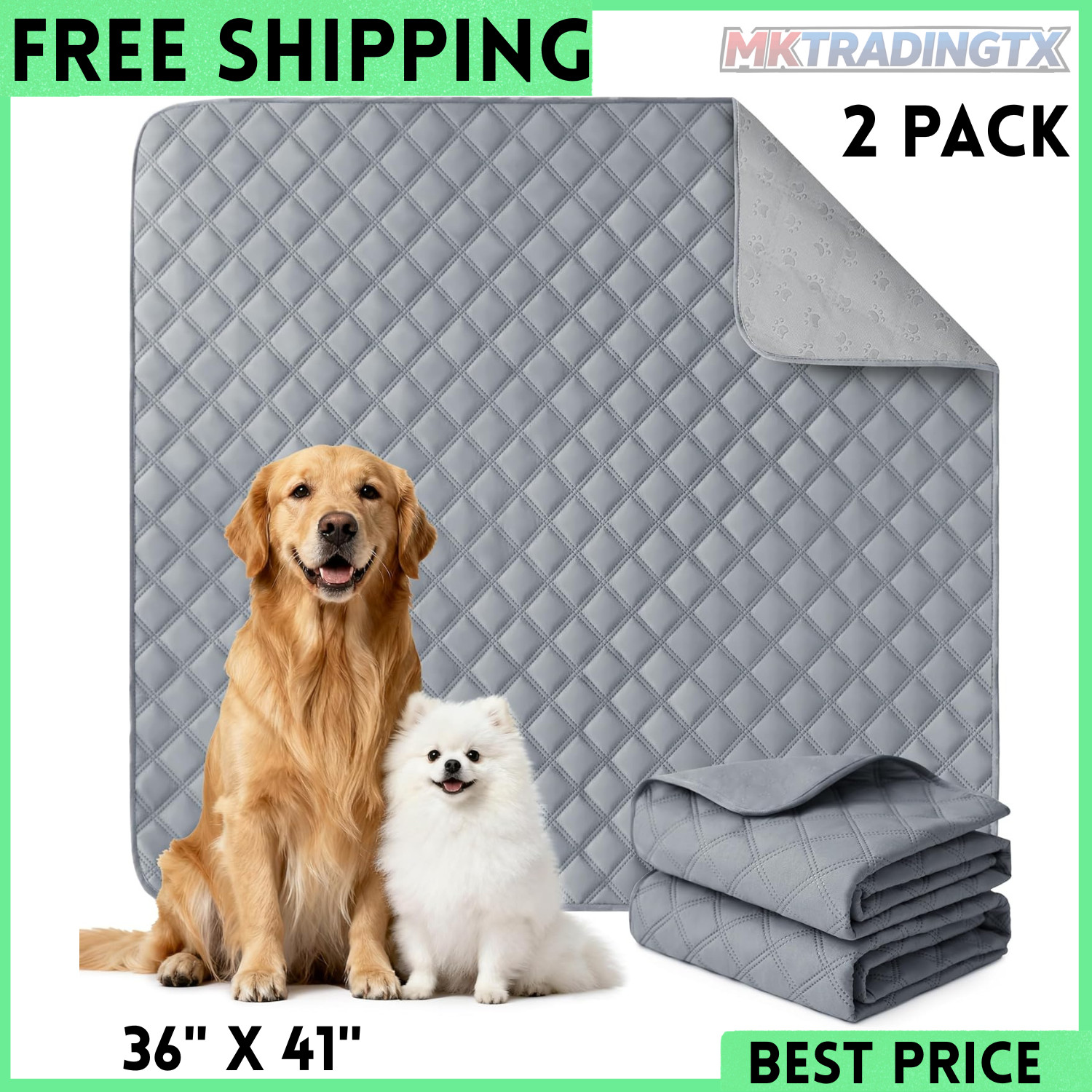 Reusable Washable Pee Pads for Dogs Large/Extra Large 36” X 41” 2 Pack, Absorb