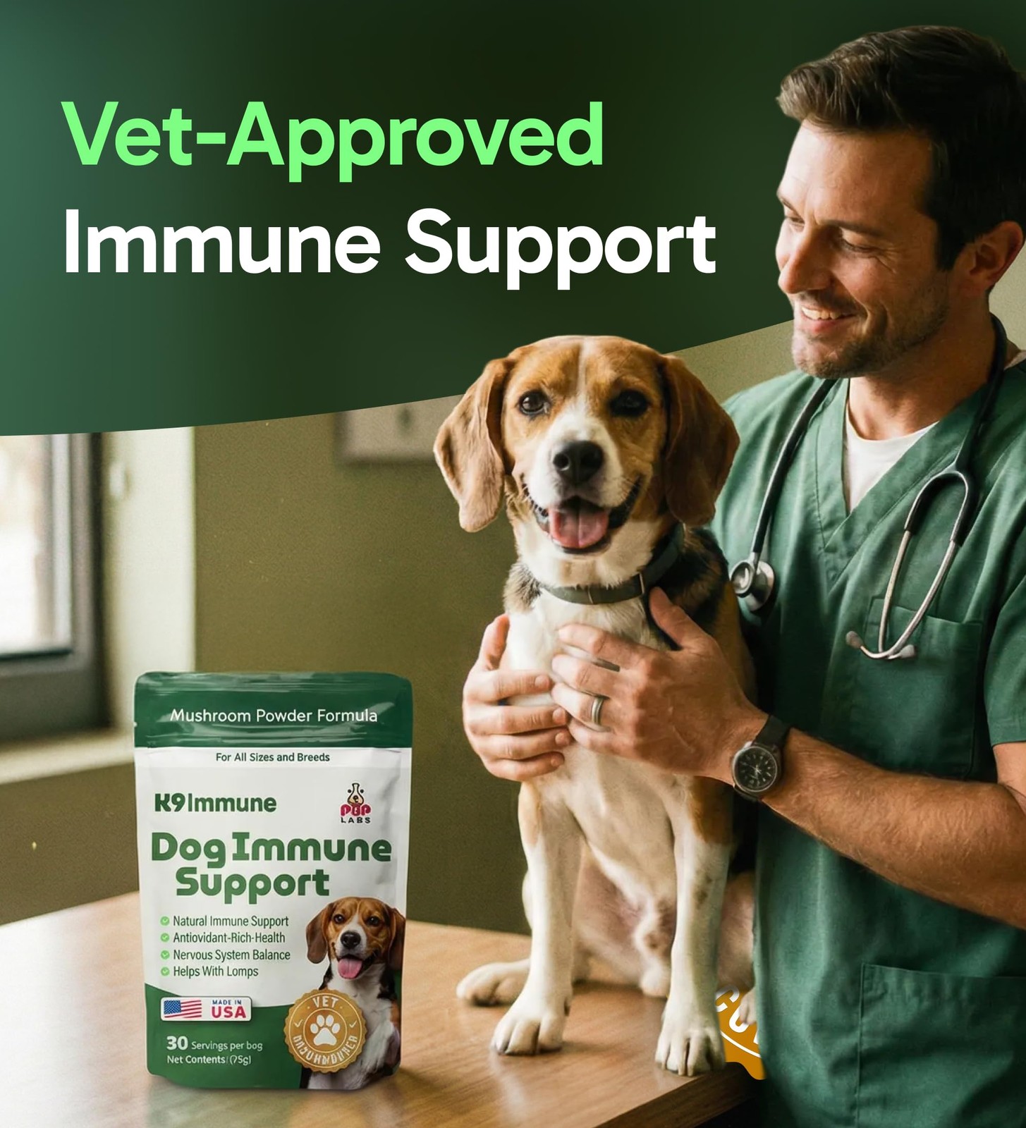 Dog Immune Support Powder 30 serv All-Natural Mushroom Dogs Immunity Digestion