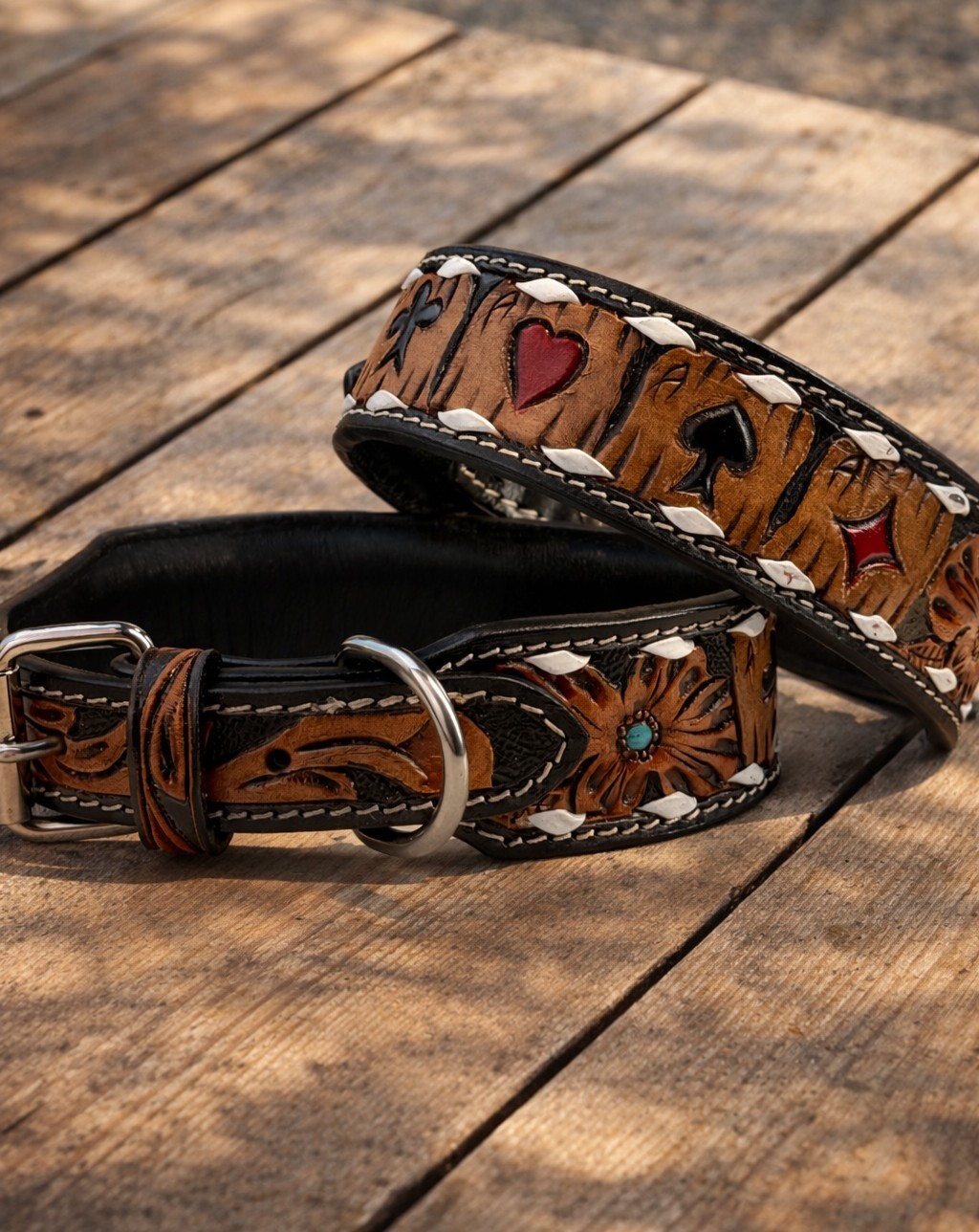 Western Leather Handmade Pet Dog Collar Heavy Duty Hand Tooled Adjustable