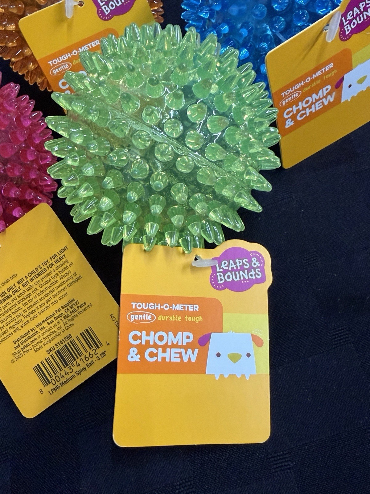 Leaps & Bounds Chomp & Chew Spiny Ball Dog Toys 3.25” Set of 4 Multicolor New