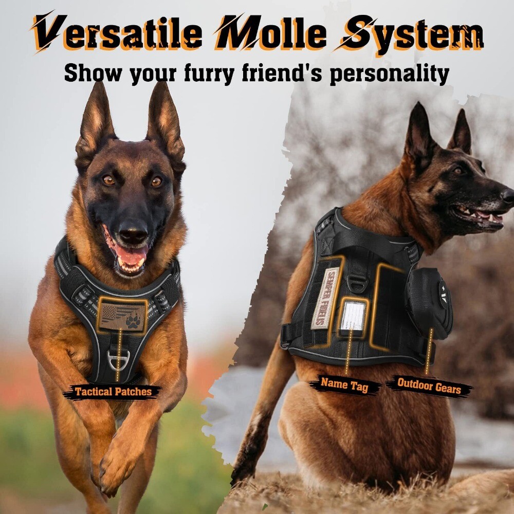 rabbitgoo Dog Harness No Pull Tactical Vest Adjustable Reflective Military Black