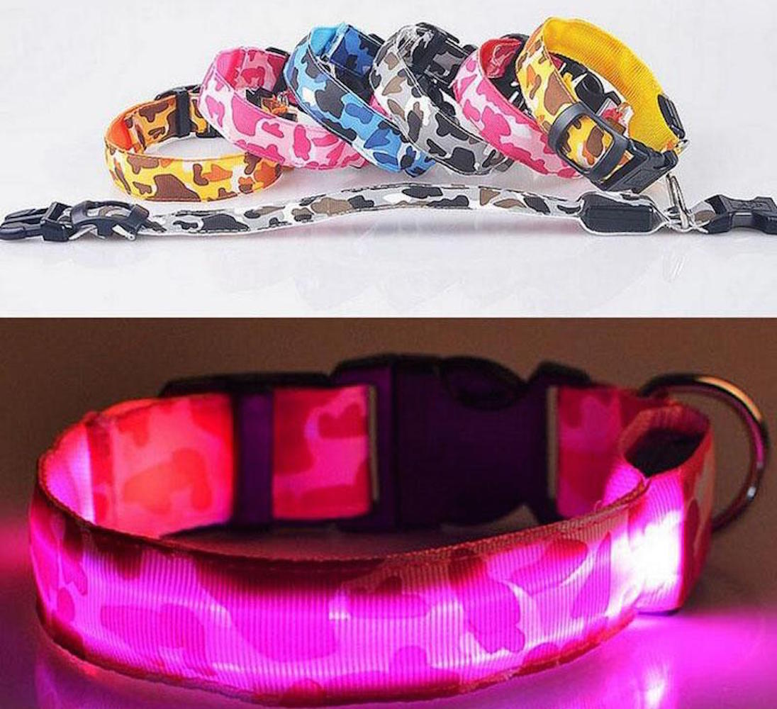USB RECHARGEABLE LED CAMO COLLAR Camouflage Pet Dog Glow Flashing Light Safety