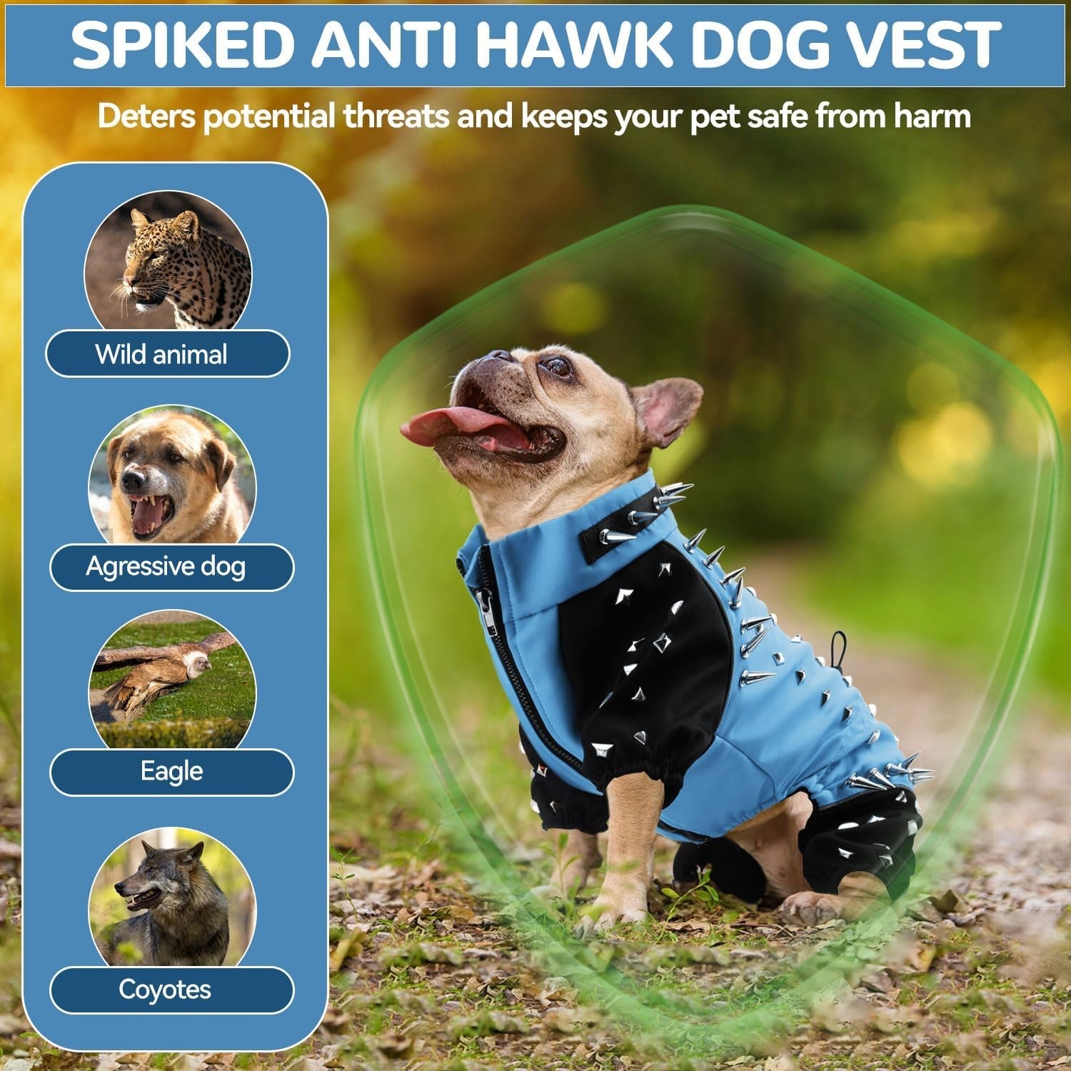 X-SMALL Anti-Hawk Dog Puncture Resistant Vest, Hard Plastic Spikes, Metal Rivets
