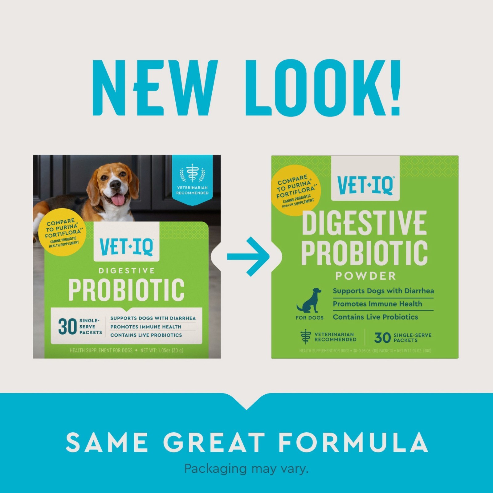 VetIQ Dog Probiotic Digestive Powder Supplement Immune & Gut Health, 30 Packets