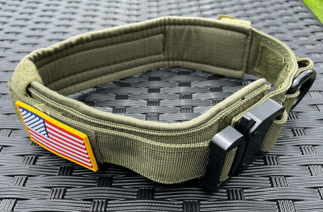 American Flag Tactical Dog Collar Service Canine Training K9 Metal American Flag