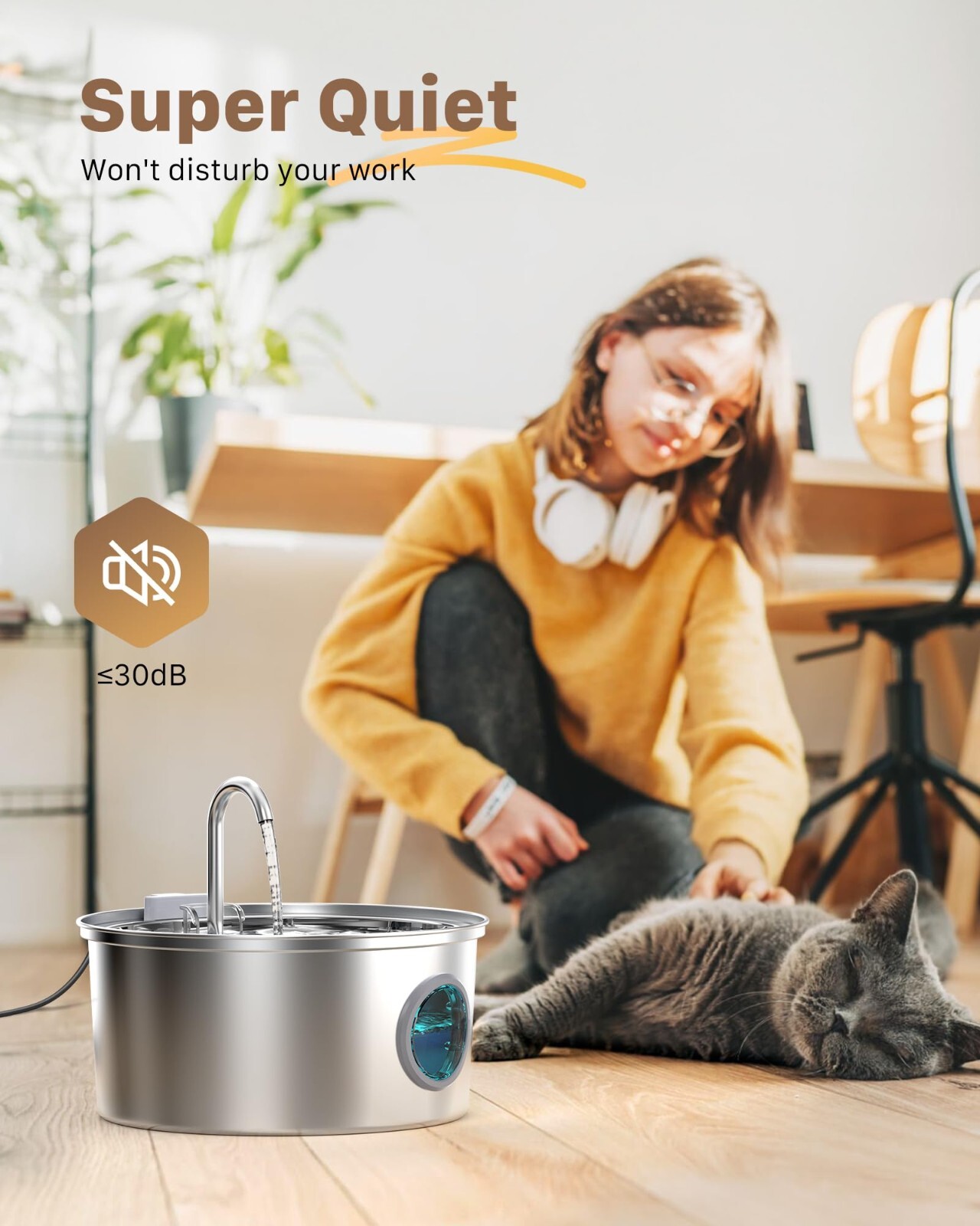 Stainless Steel Cat Water Fountain 3.2L Pet Drinking Fountain Dispenser for Cats