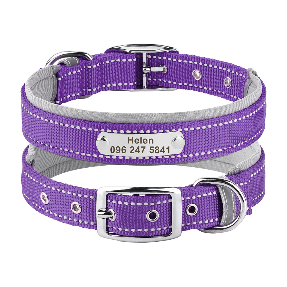 Reflective Nylon Personalized Dog Collar Custom Pet Name ID Tag Adjustable S-XL