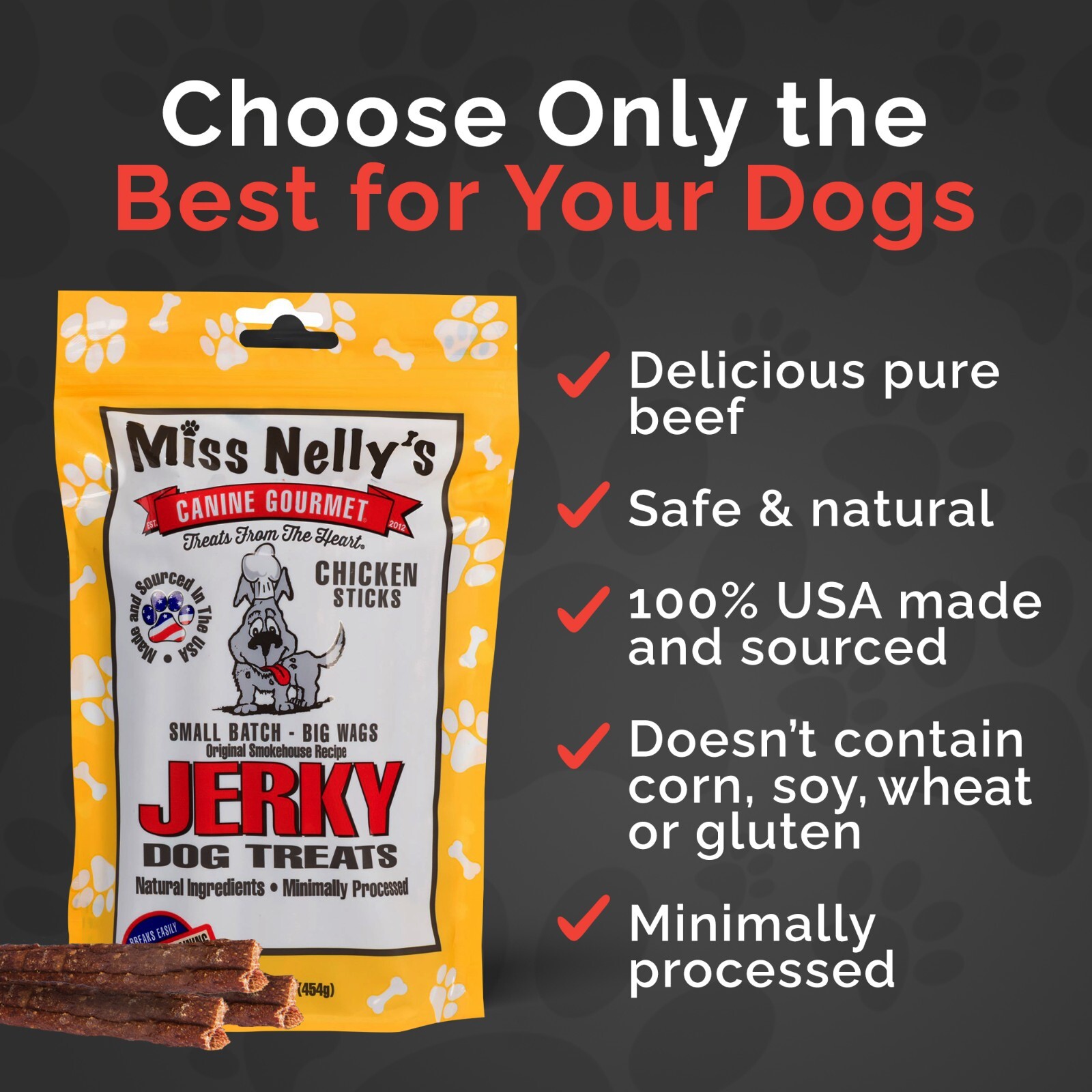 Miss Nelly’s USA Made and Sourced Jerky Dog Treats – 16oz. Bag – Chicken Sticks