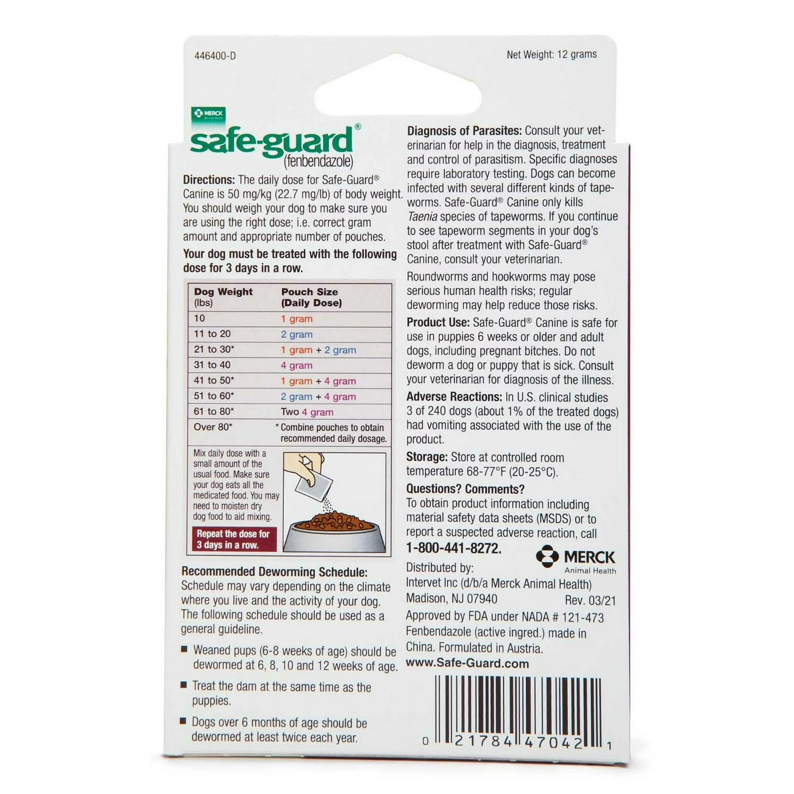 Safe-Guard Panacur Canine Dewormers K9 Dogs 40 lbs 4gm 3-Pack
