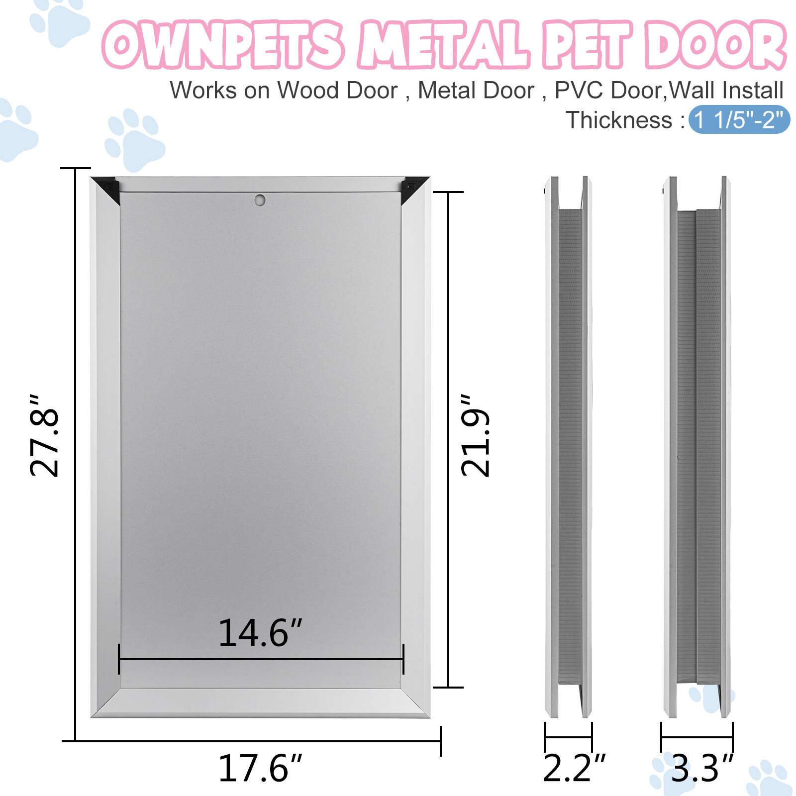 28X18 Extra Large Aluminum Pet Dog Door Magnetic Lockable Flap Screen Gate Frame
