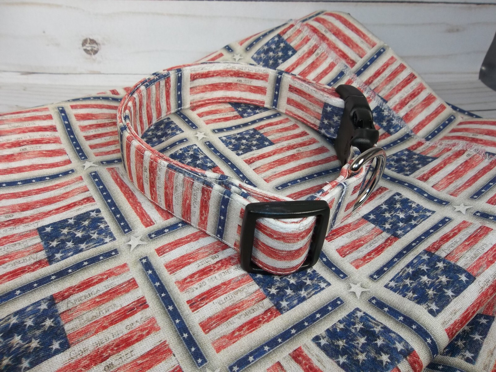 Red White Blue USA Flag 250 Terri’s Dog Collar handmade adjustable 4th July