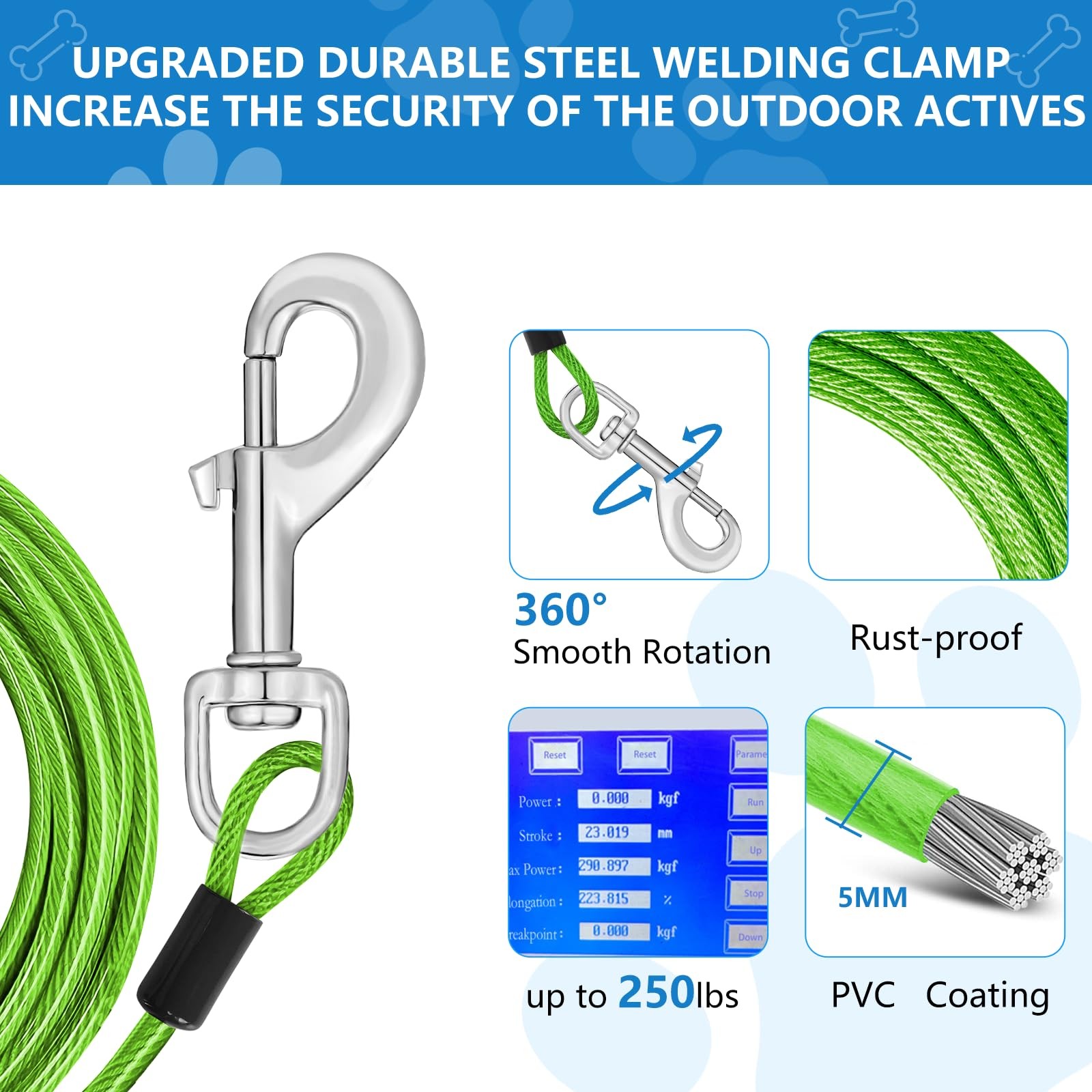 40ft Dog Tie Out Cable, Dog Leash Heavy Duty Tie Out Cable for Large Dogs Up