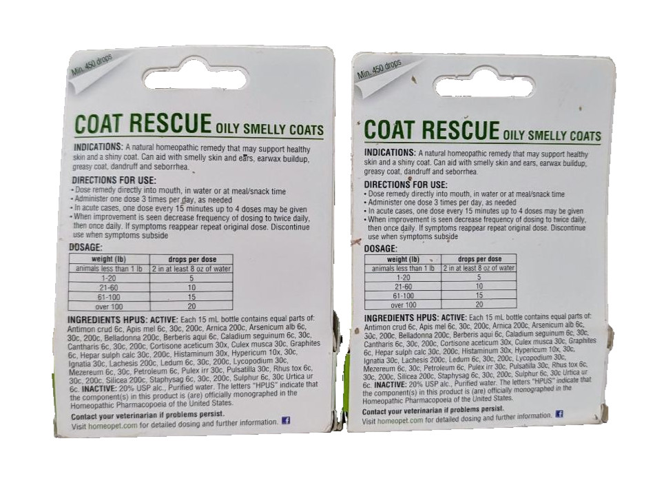HomeoPet Coat Rescue Oily Smelly Coats 15mL Dog Cat Skin Coat Remedy Set