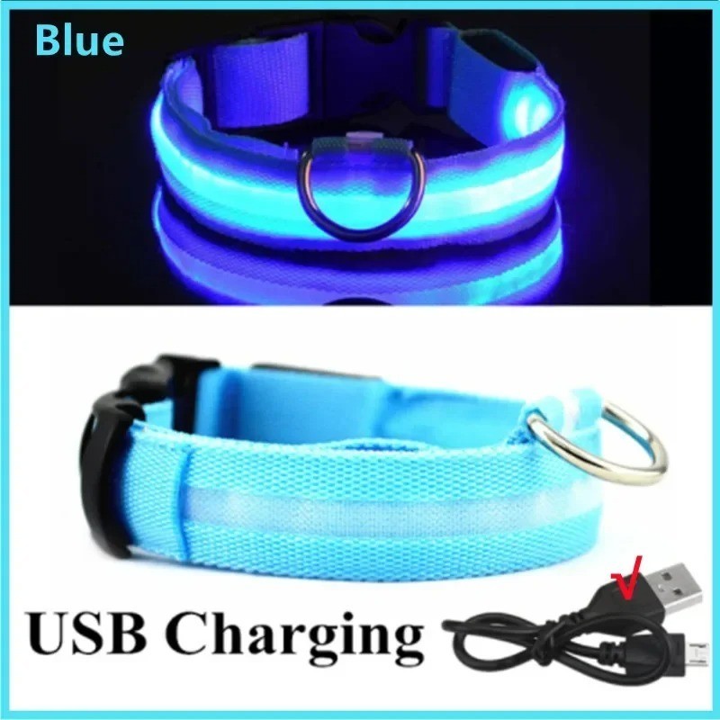 RECHARGEABLE LED PET GLOW COLLAR night safety adjustable flash light-up FOR dog