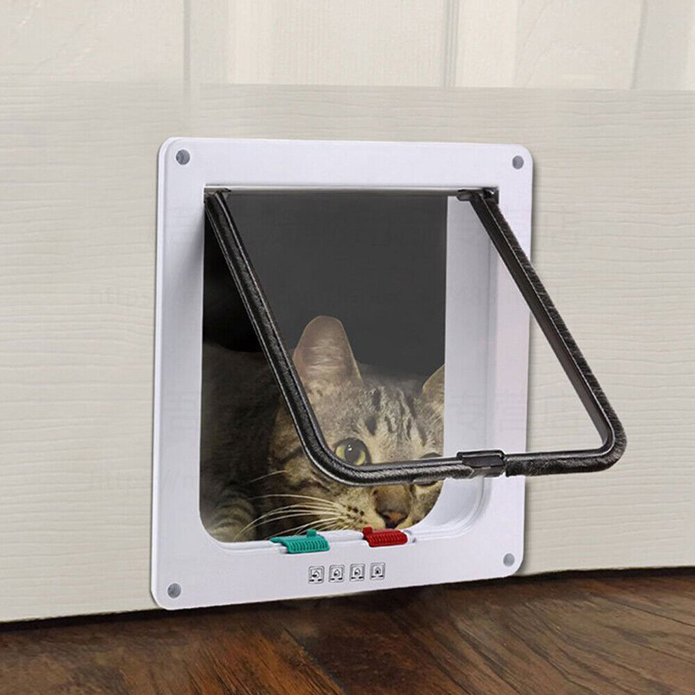 S/M/L/XL Pet Flap Door Frame Dog Cat Magnetic Lock Square Gate 4 Ways Lockable