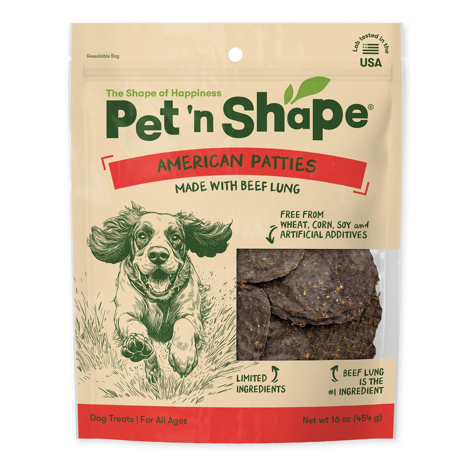 All American Beef Lung Patties Dog Treats – Made and Sourced in The USA, 1lb Bag