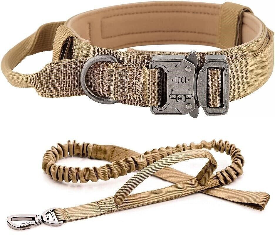 Tactical Dog Collar w/ Handle +Leash Heavy Duty Military Service Canine Training