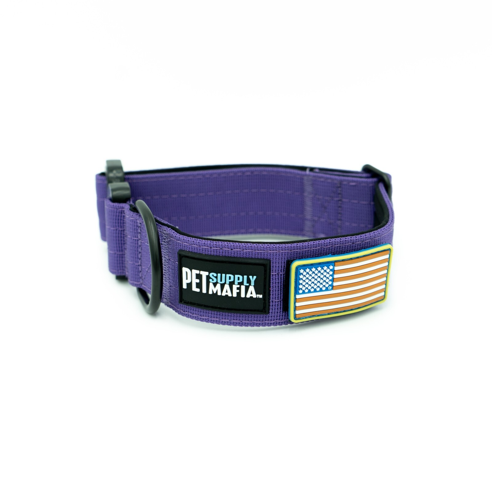Tactical dog collar – 1.5in wide, Heavy duty with metal buckle USA flag – Blue,