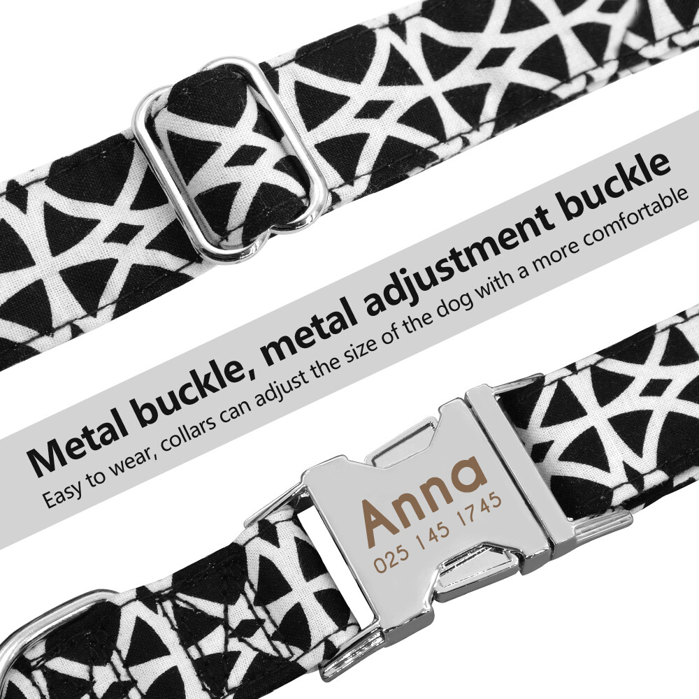 Nylon Cotton Personalized Dog Collar Pet Nameplate Custom Engrave ID Collar Tag