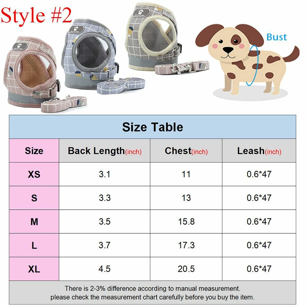 Small Dog Pet Puppy Harness And Leash Set Breathable Mesh Vest Chest Strap XS-XL