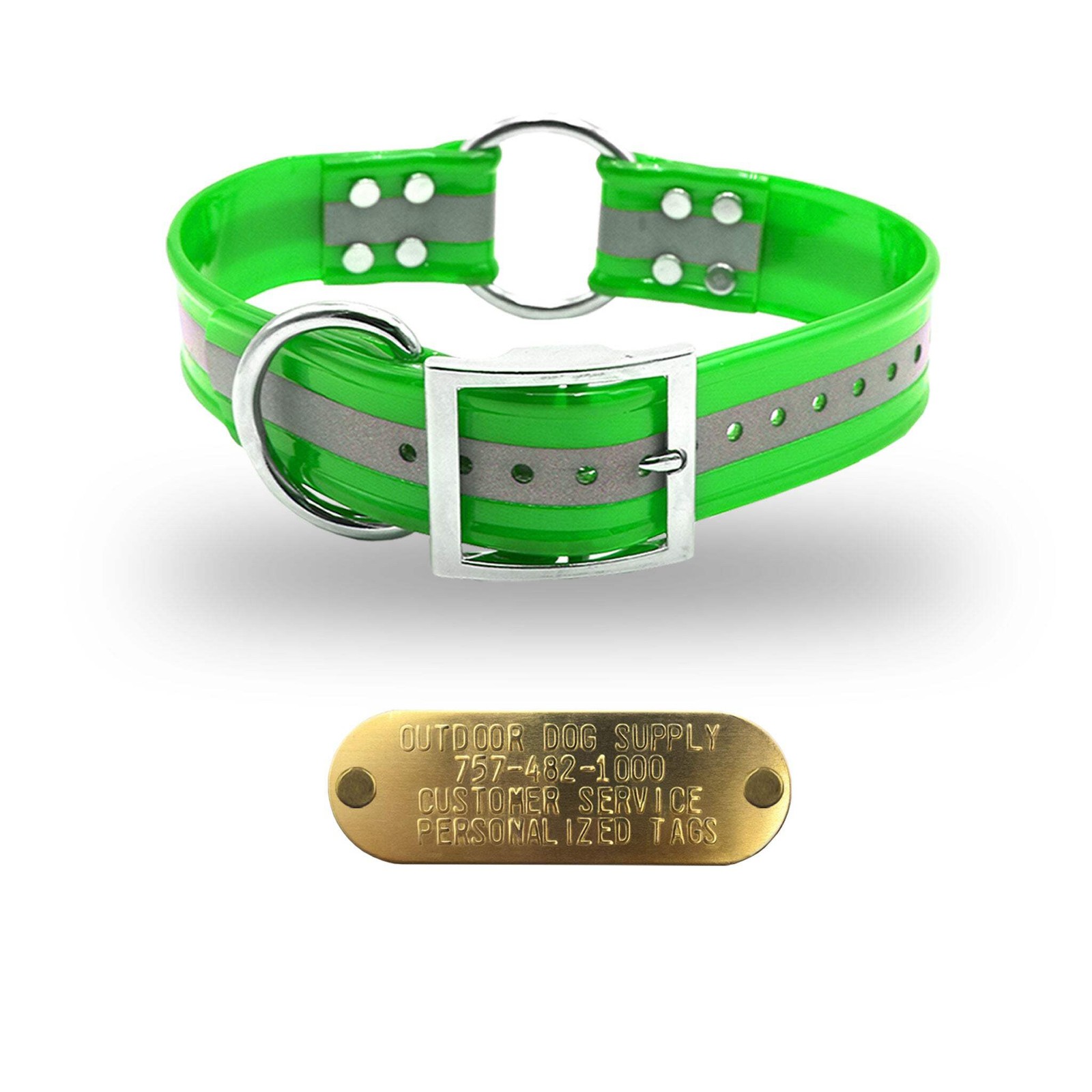 21″ Hunting Dog Name Collar Strap Heavy Duty Center Ring 1 1/2″ Wide Reflective
