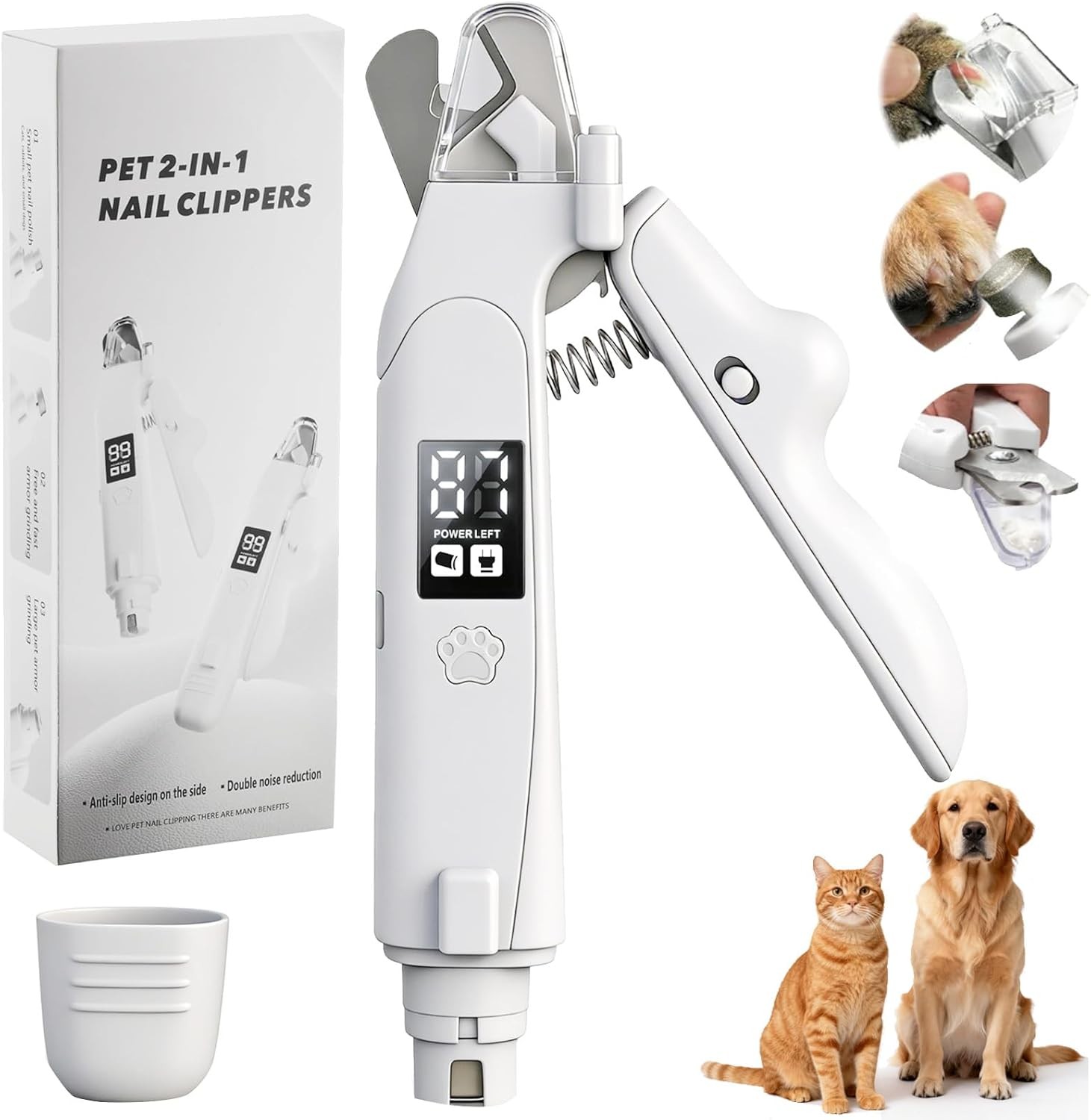 2-in-1 Dog Cat Nail Clipper Grinder Pet Claw Care Trimmer with Light for S/M/L