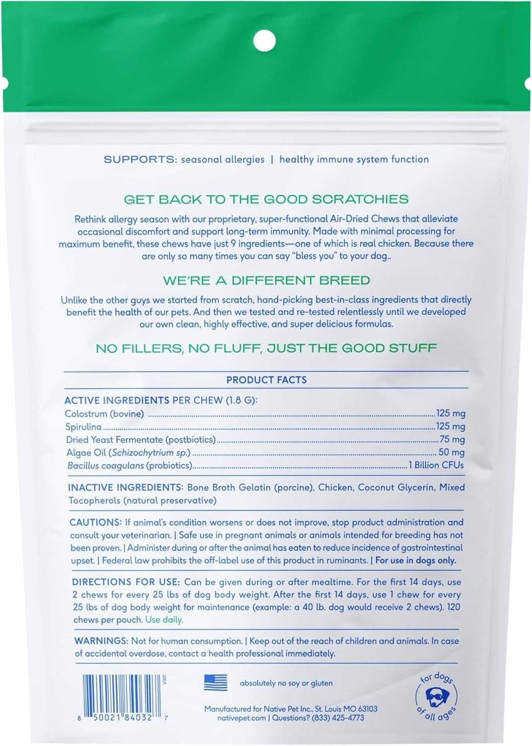 Native Pet Dog Allergy Chews 120ct | Itchy Skin & Allergy Relief | USA Natural