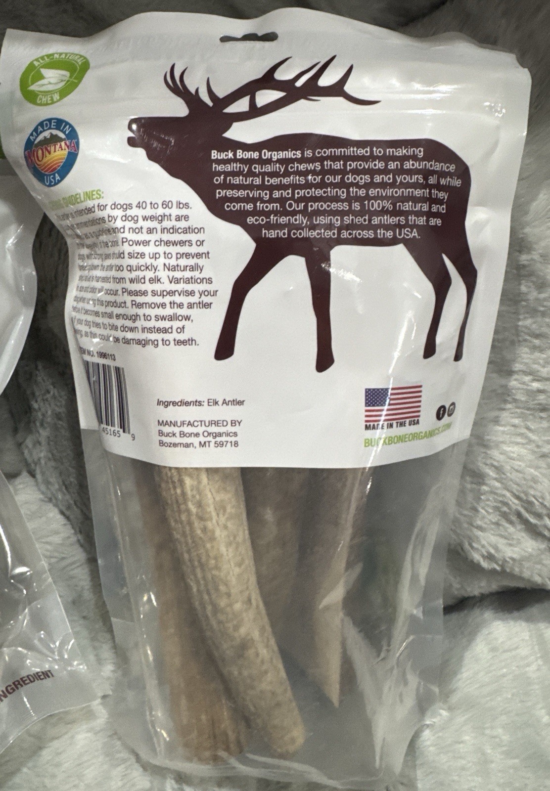 Buck-Bones Organics Elk Horn 4 Pack Dog chews Bozeman Montana USA