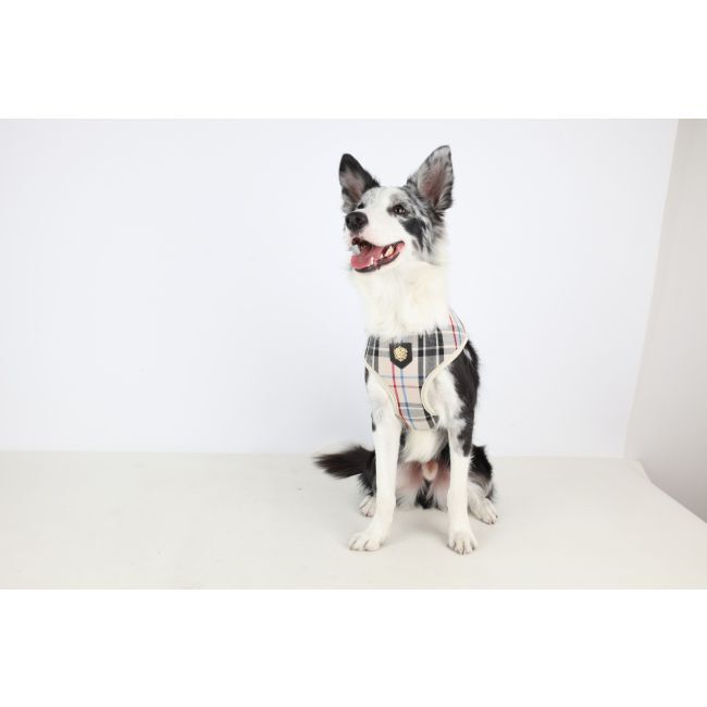 Puppia Dog Soft Harness Junior Beige Plaid Adjustable No Pull XS S M L XL
