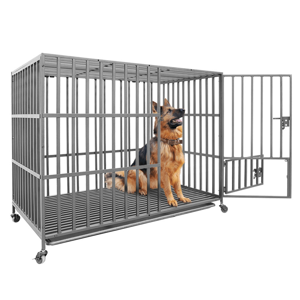 46” Jumbo Metal Heavy Duty Large Pet Dog Cage Crate Kennel Wheel Indoor Outdoor